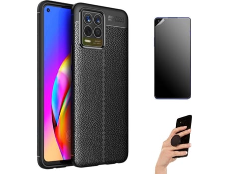 Kit Carcasa Y Protector Realme 8 Pro 4G Ultimatte Rugged Leather Popsocket Negro