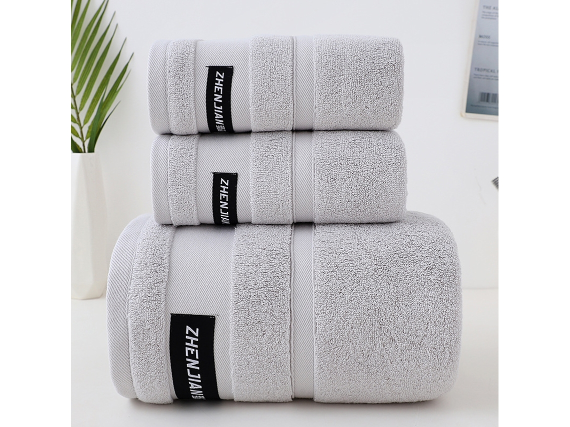 Toalla Grande De Algodón Puro Para El Hogar, Suave Y Absorbente, Gris (2 Unidades De 80 X 35 Cm/1 Unidad De 150 X 80 Cm) Gertiz