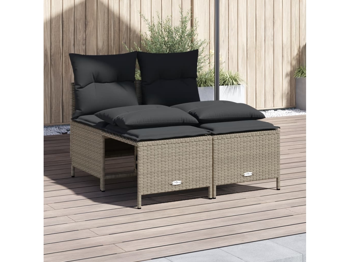 Conjunto de piezas. Sofás Jardim C/ Almofadões Vime Pe Cinzento Claro Dkd Home Decor