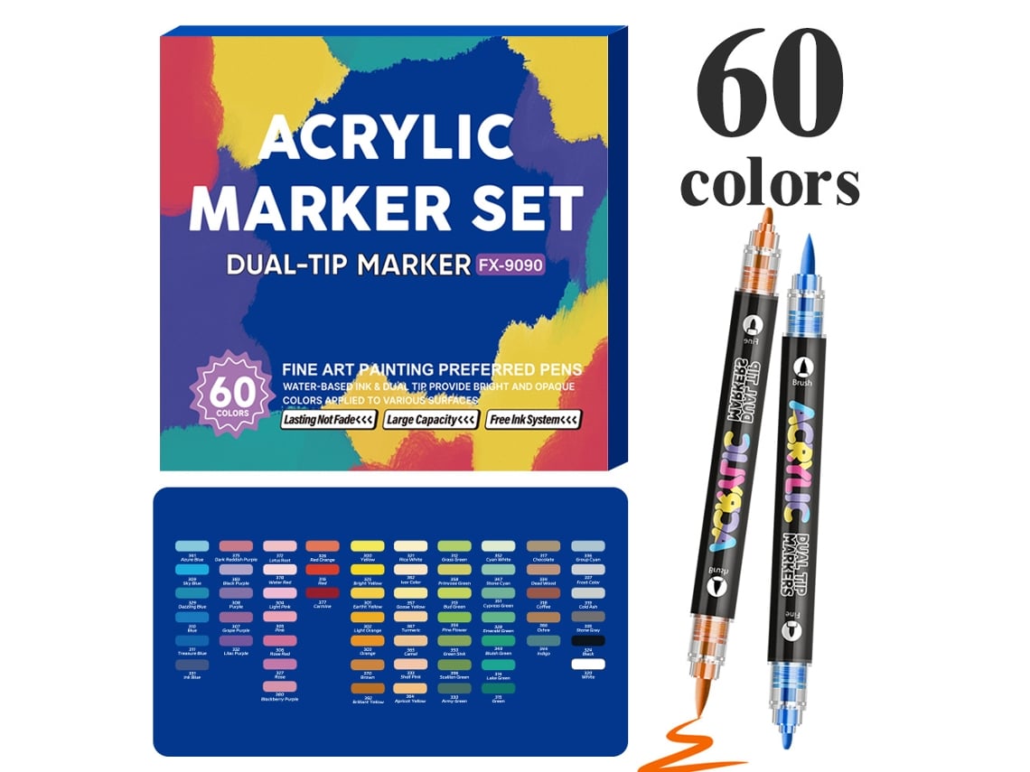 Bolígrafo de dibujo para estudiantes, rotuladores de tinta acrílica de doble punta para manualidades, 60 colores Gertiz