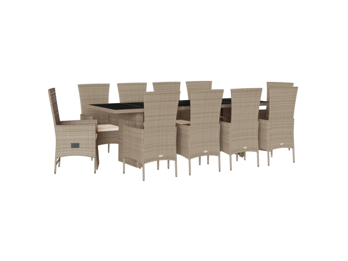 Conjunto 7 comedor de jardín VIDAXL con cojines ratán sintético beige