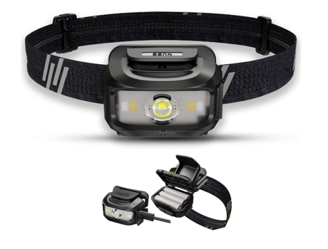 Linterna Frontal Recargable LED CHRONUS TD230201 - Doble Fuente de Energía - 460 Lúmenes - Linterna Frontal con Luz Roja - Negro