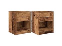 Mesitas de noche de dos piezas con cajón, 40x34x50 cm, madera antigua, MAISON EXCLUSIVE