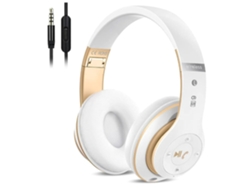 Auriculares intrauditivos inalámbricos Bluetooth plegables con micrófono de alta fidelidad, control de volumen integrado, radio FM, blancos