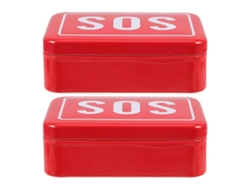 Caja de supervivencia SOS de metal rojo para almacenamiento de emergencia, botiquín médico para exteriores de 2 piezas