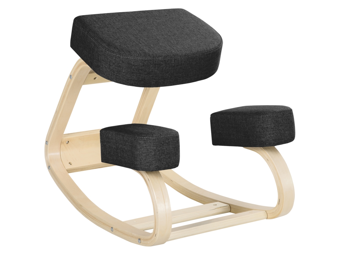 Cadeira De Joelhos Ergonômica Em Madeira De Bétula Com Almofada, 51x69x58 Cm, Preta