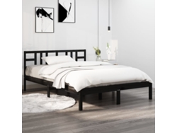 Estructura De Cama De Madera Maciza De Pino Negra 200x200 Cm