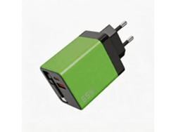 Cargador Gan De 65 W Y 3 Puertos Con Cable De Datos Retráctil Digitallab Verde