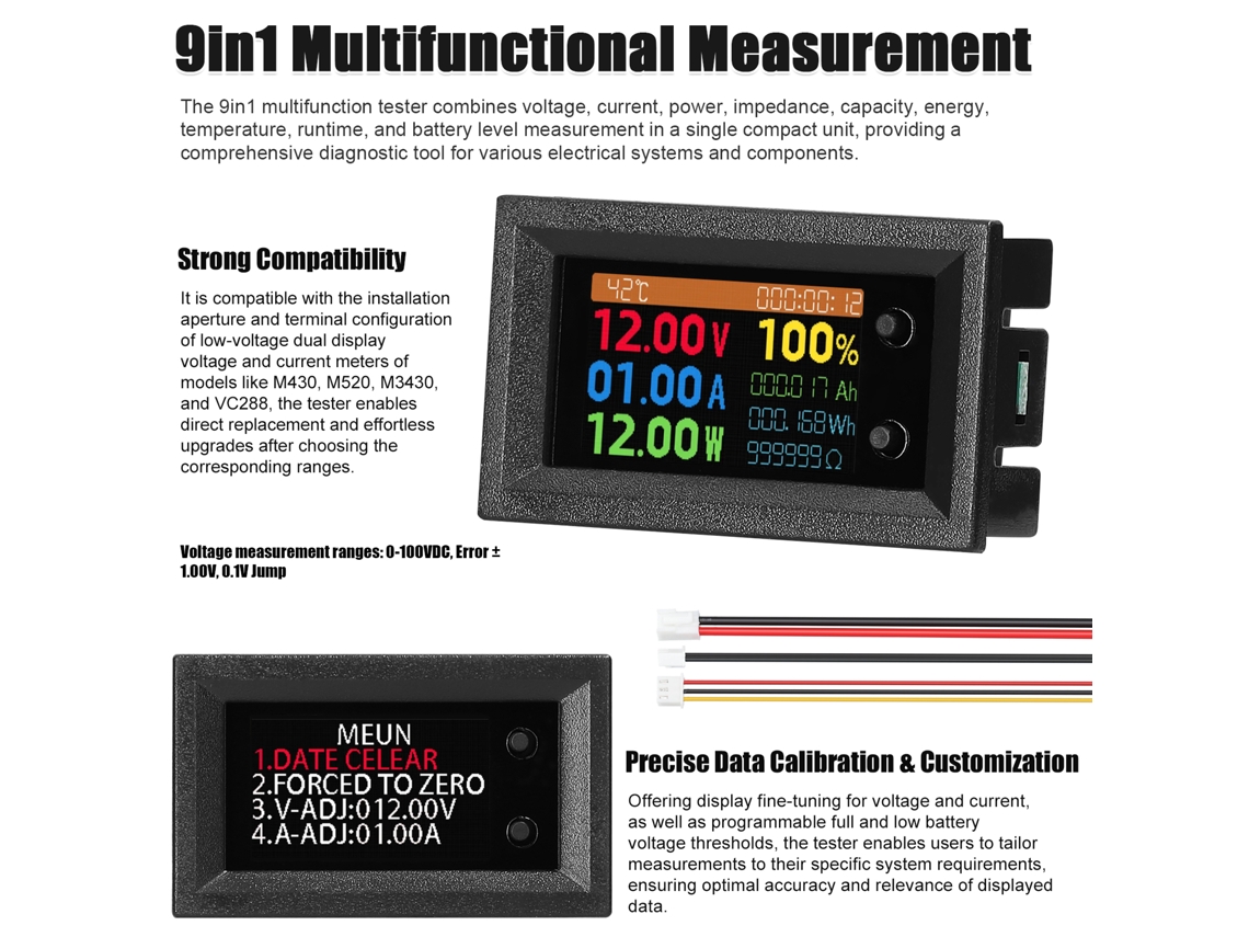 Probador Multifuncional 9 En 1: Voltaje, Corriente, Potencia, Impedancia, Capacitancia, Energía, Temperatura Con Pantalla Ips.