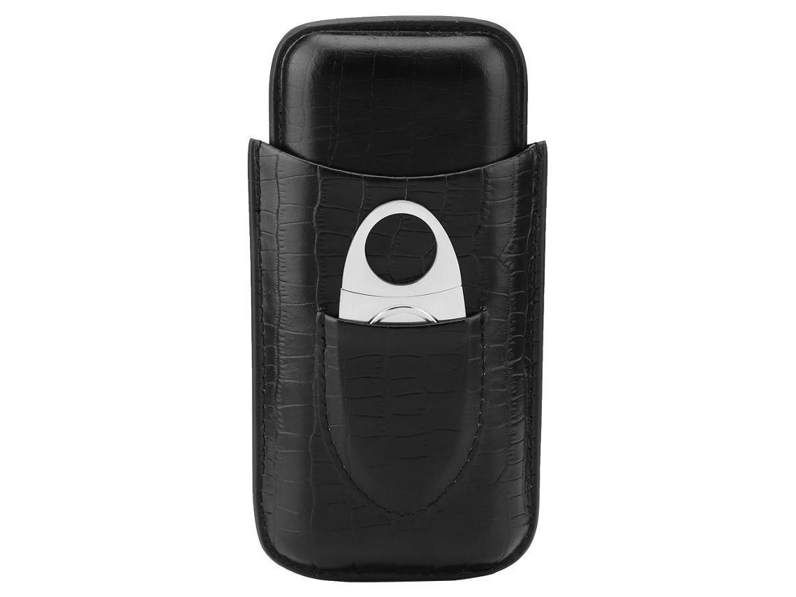 Estuche De Viaje Para Cigarrillos Con 3 Tubos, Humidor De Piel Sintética Y Tijeras.