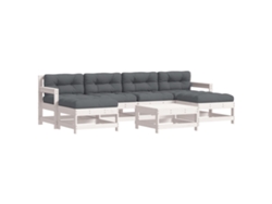 Juego de 7 sillones de jardín con cojines de madera maciza, color blanco, MAISON EXCLUSIVE (7 piezas)