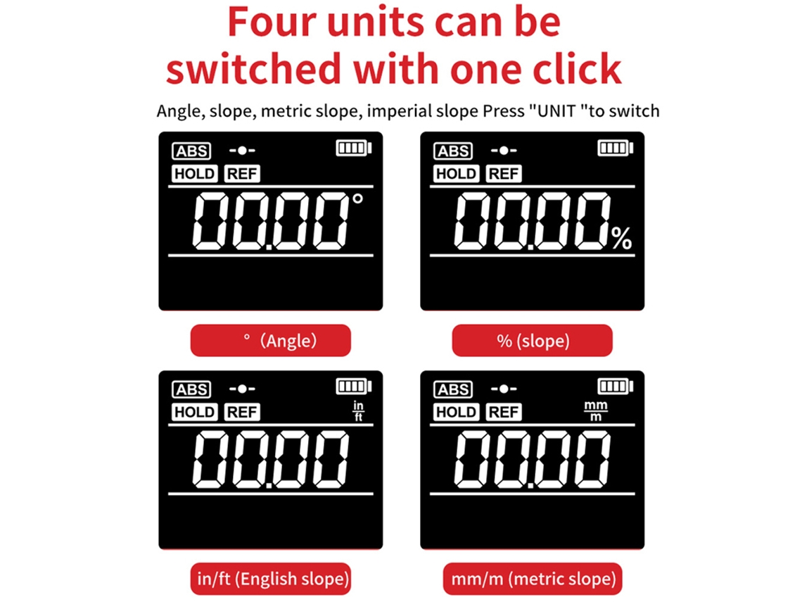 Inclinómetro Digital Portátil De 4*90° Con Retroiluminación E Imanes De Cinco Lados, Función De Retención De Datos.