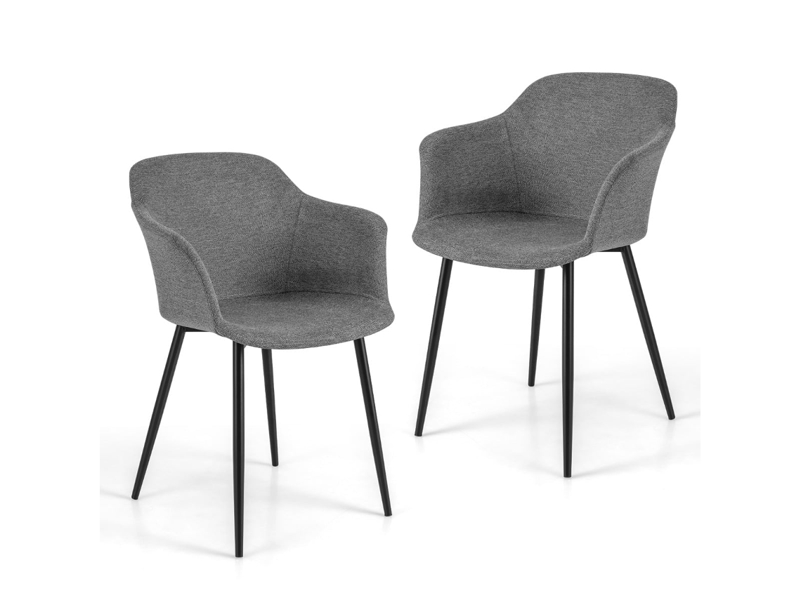 2 sillas de comedor ergonómicas grises con asiento de lino y patas de metal | NORTHIX