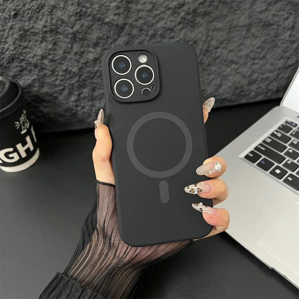 (iphone 13 Pro, Negro) Funda Protectora Magnética De Silicona Líquida Magsafe Para Iphone, Protección De Lente
