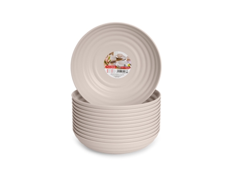 Juego de 12 Platos Semi Hondos 19 cm Reutilizables. Ideal Fiestas. Marrón PLASTIC FORTE