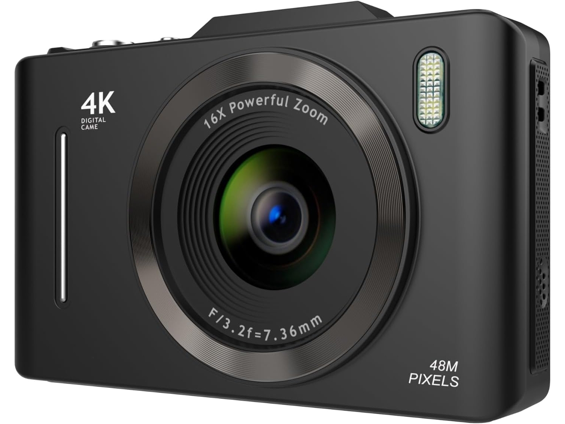 Cámara digital 4K HD con zoom de 16x y luz de relleno, color negro