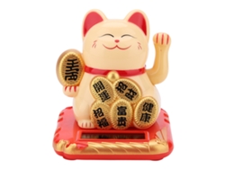 Gato solar decorativo dorado saludando