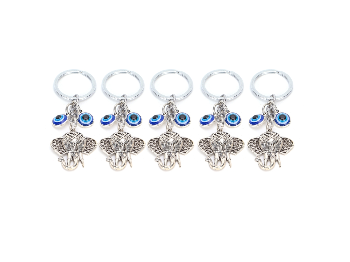 5 Llaveros De Elefante Turco De Ojos Azules, De Aleación, Con Esmalte Colorido, Accesorio Para Coche O Bolso.