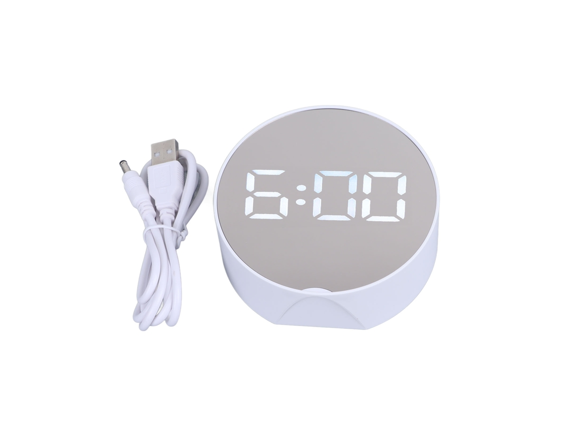 Reloj Digital Espejo Con Alarma Led Pantalla Redonda Grande Fácil De Leer Portátil Para Oficina Dormitorio Viaje