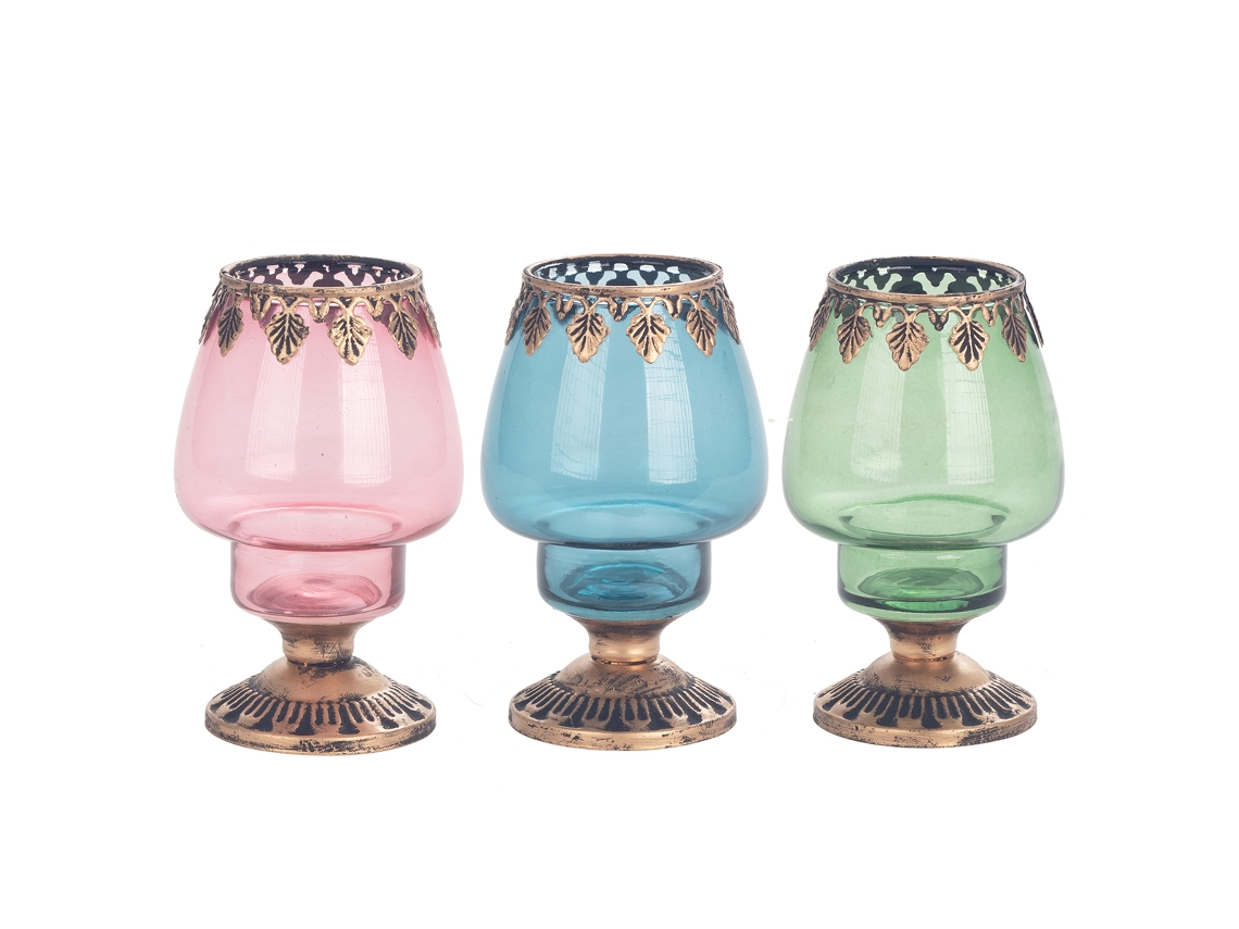 Portavelas Pack 3 Unidades Decoracion Jarrones Y Portavelas Multicolor 12x7x7 cm BY SIGRIS