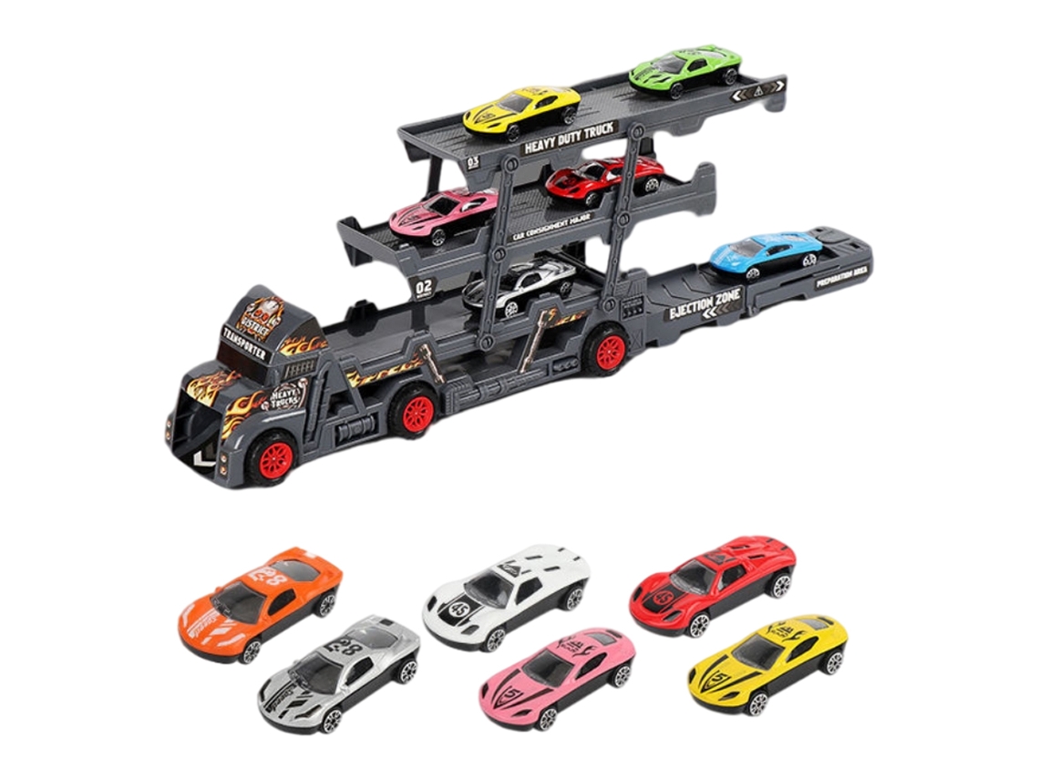 Camión Transportador De Juguetes Con 6 Mini Coches, Conjunto Plegable De 3 Capas Para Niños