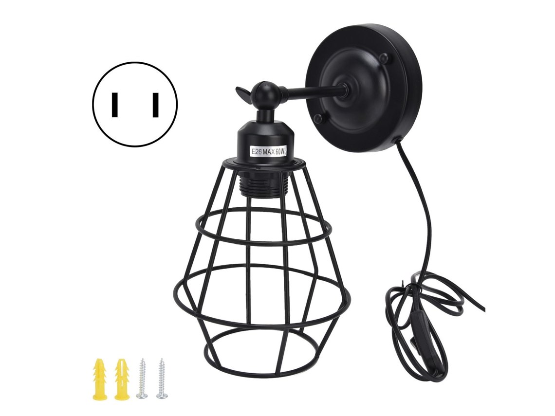 Aplique De Pared Industrial Con Enchufe Y Rejilla Protectora Para Dormitorio, Balcón Y Cabecero.