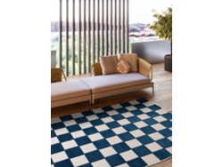 Alfombra Exterior Geométrico Con Relieve - Atticgo - Cuadros Azul / Blanco 160x230 Cm