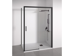BELLOBATH Mampara de Ducha Angular 1 Corredera + 2 fijos Cristal 6mm antical Negro Mate Ancho Adaptable 150-155x72-75 cm Puerta derecha