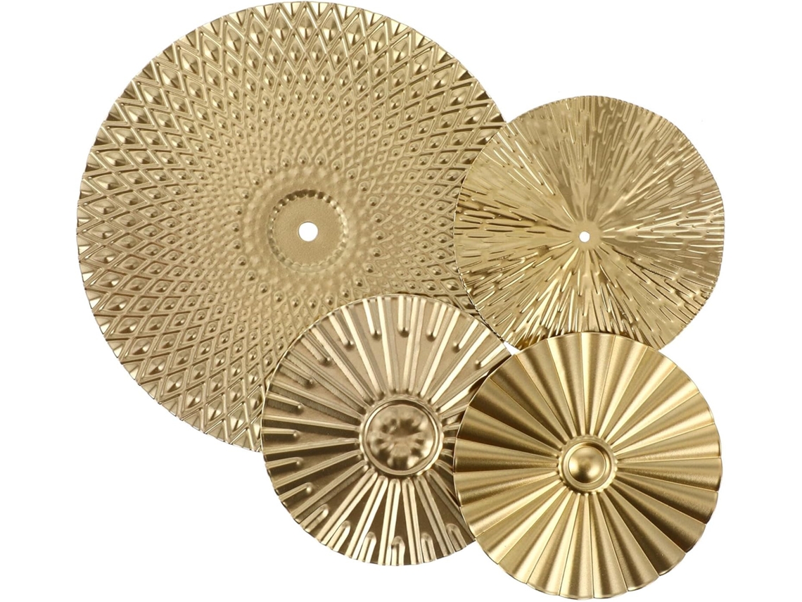 Juego de 4 adornos de pared de metal dorado, diseño moderno, discos irregulares, estables, fáciles de colgar, ideales para GOKOCO.