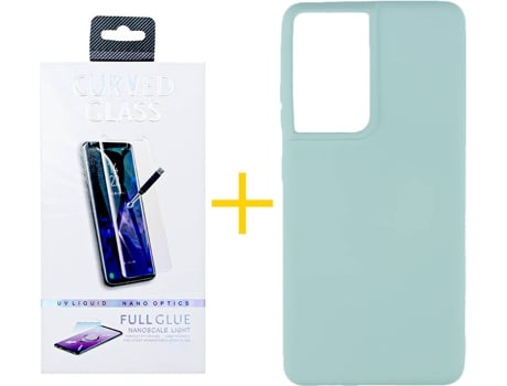 Carcasa y Protector de Pantalla de Vidrio Samsung S21 Ultra SKYHE Silicona Líquida Verde