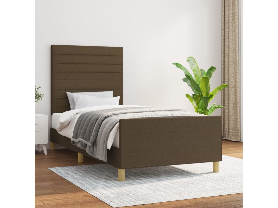 Syfax™ Estructura De Cama Sin Colchón Tela Marrón Oscuro 90x200 Cm