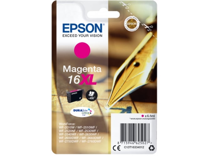 Cartucho de tinta original EPSON 16XL, Bolígrafo y crucigrama 6,5 ml , Magenta, C13T16334012, T1633