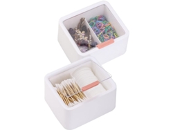 2026-2 Cajas De Almacenamiento Con 2 Dispensadores De Palillos De Algodón Independientes Y Porta Hilo Dental Para Baño Y Dormitorio (blanco)