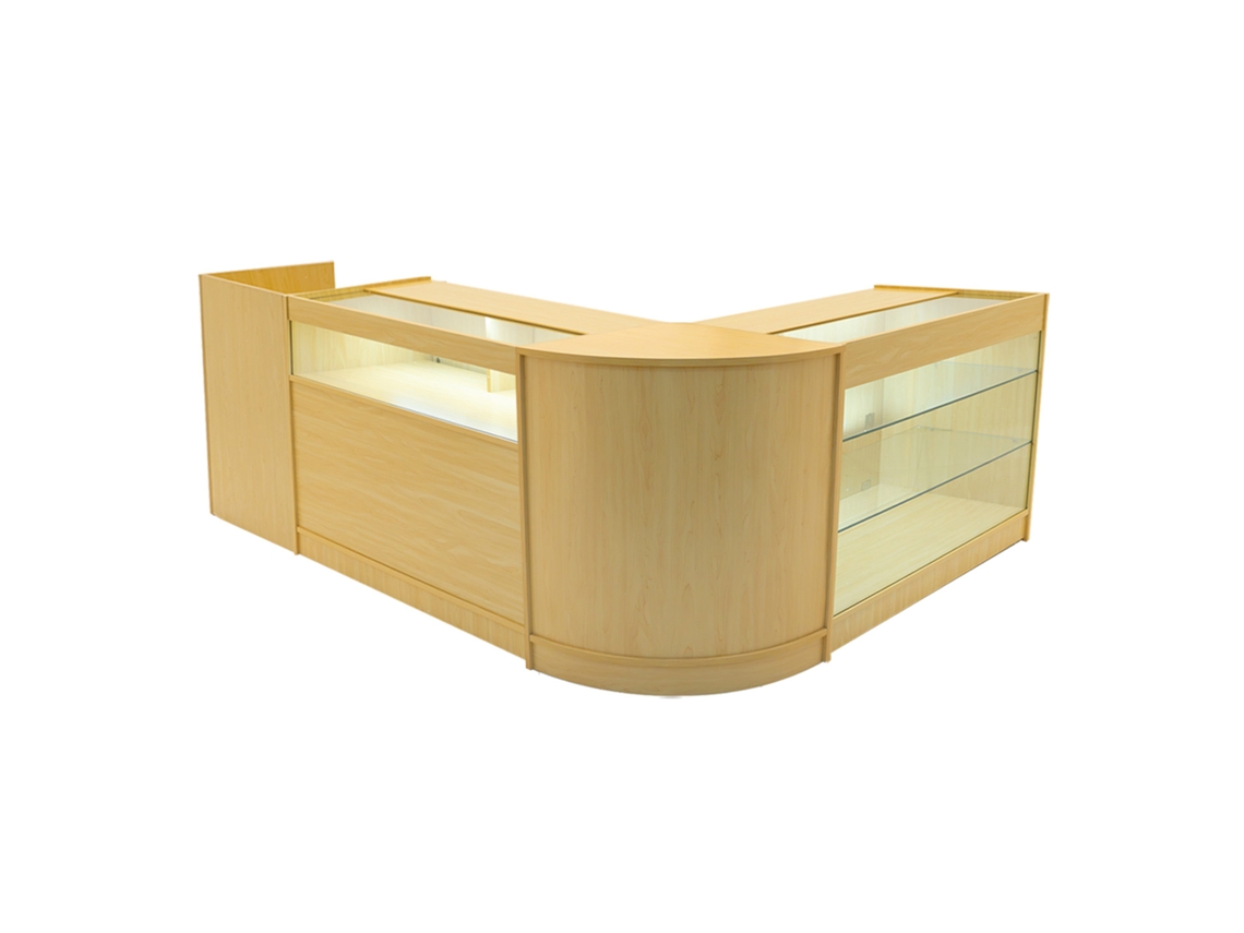 Conjunto de mostrador comercial Polaris | Arce | CM60 B1200 K1200 TB60 | MDF y vidrio templado | Estantes y Monstershop