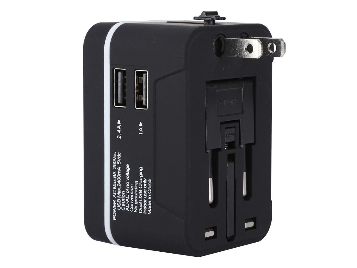 Adaptador De Viaje Universal Para Adaptación A La Electricidad Global Fondo Negro Con Marco Blanco