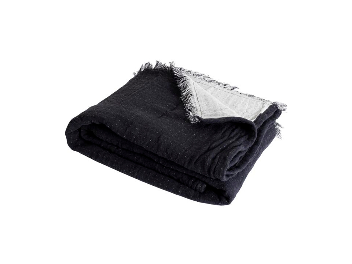 Manta En Algodón Negro Con Flecos 130x170 Cm Bitald
