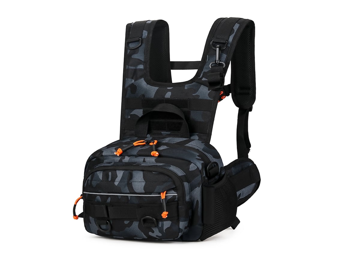 (camuflaje Azul) Mochila De Pesca Táctica Con Portacañas, Multifuncional