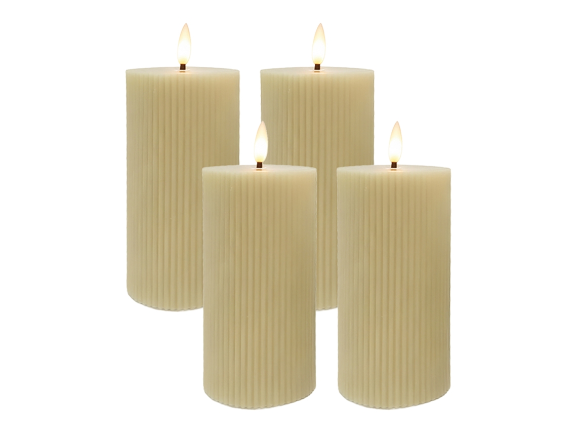 Velas Led Relaxdays, Set De 4, Hxd: 18 X 7,5 Cm, Llama Parpadeante, Cera Real, Con Ranuras, De Bloque, Sin Llama, Beige