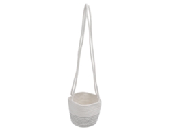 Cesta colgante de yute y algodón blanco para plantas