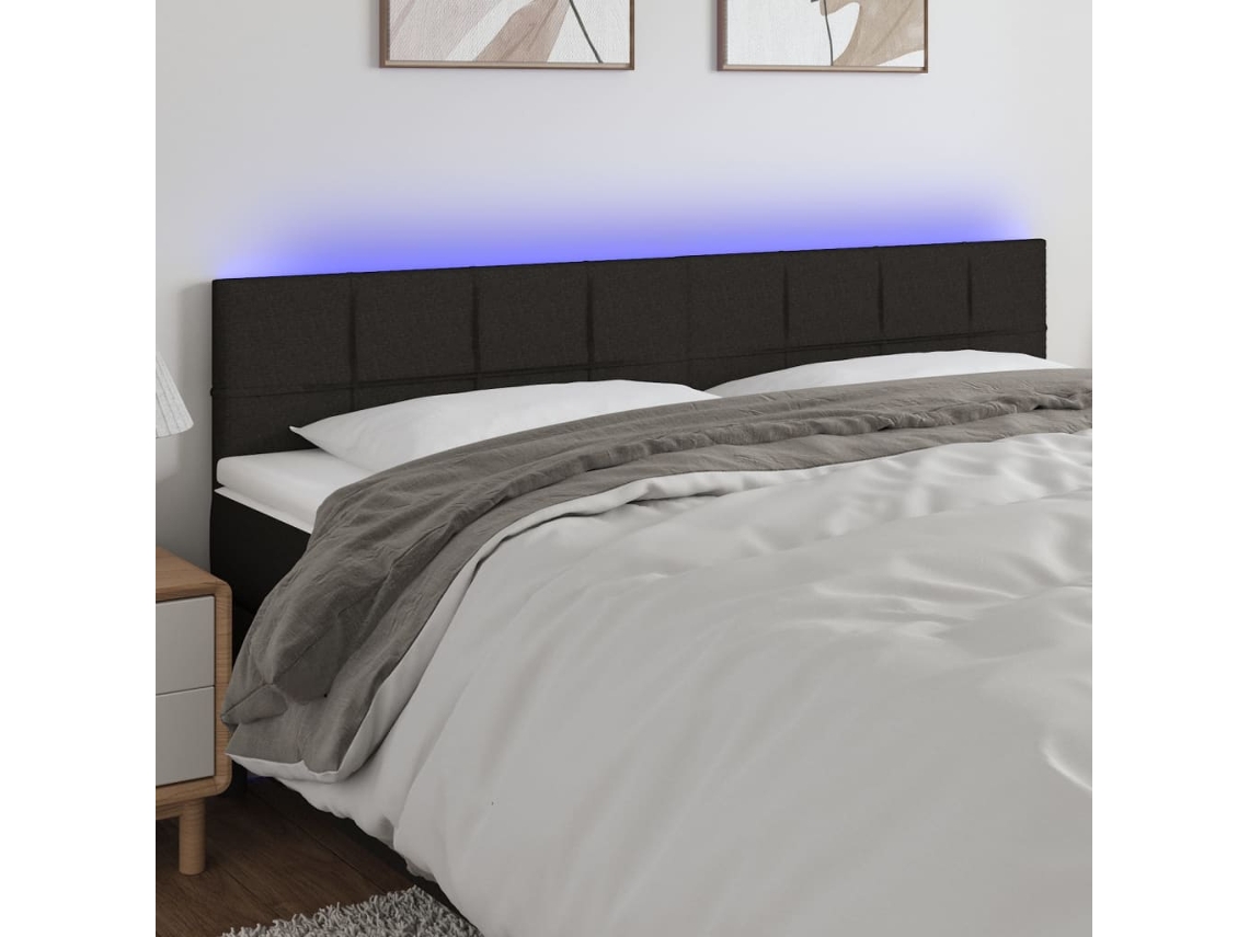 Cabecero Con Led De Tela Negro 180x5x78/88 Cm