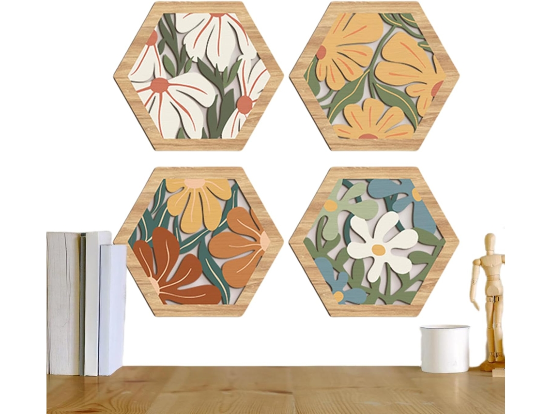 Decoraciones De Pared Madera Arte R Stico Bohemio Decoraci N 4 Piezas Adorno Estilo Granja Con Estampado Floral Moderno