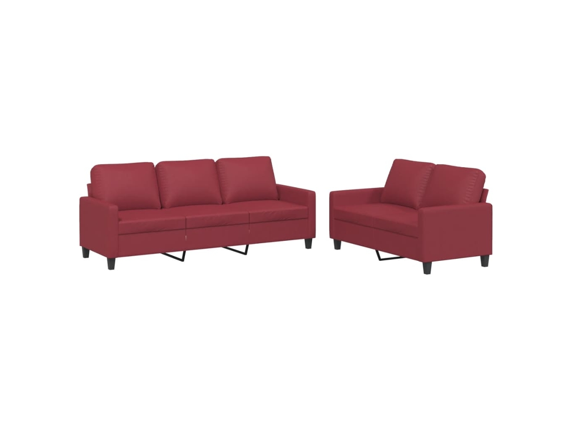 Conjunto 2 Juego de sofás con cojines VIDAXL cuero sintético rojo tinto