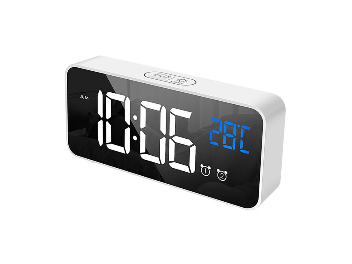 2026-reloj Led Digital Con Alarma Superficie Espejo Silencioso Para Dormitorio Oficina Decoración Blanca
