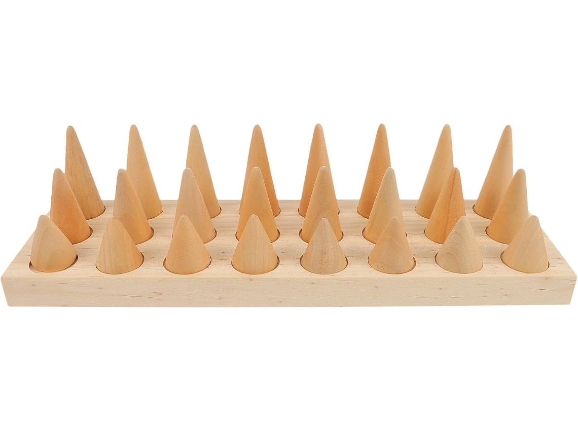 Organizador Anillos Madera 24 Ranuras Extraíbles Soporte Joyas Almacenamiento Elegante Boutique Tocador