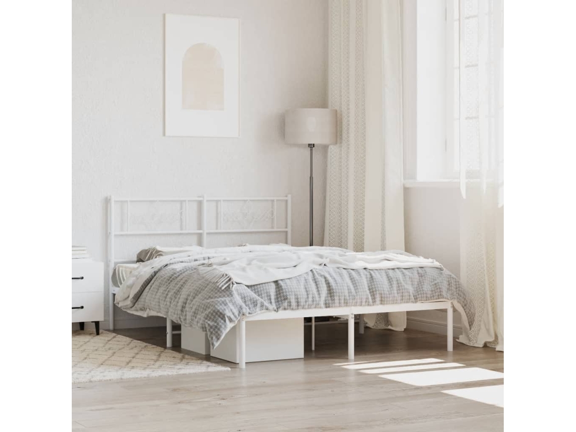 Estructura Cama Sin Colchón Con Cabecero Metal Blanco 140x190cm