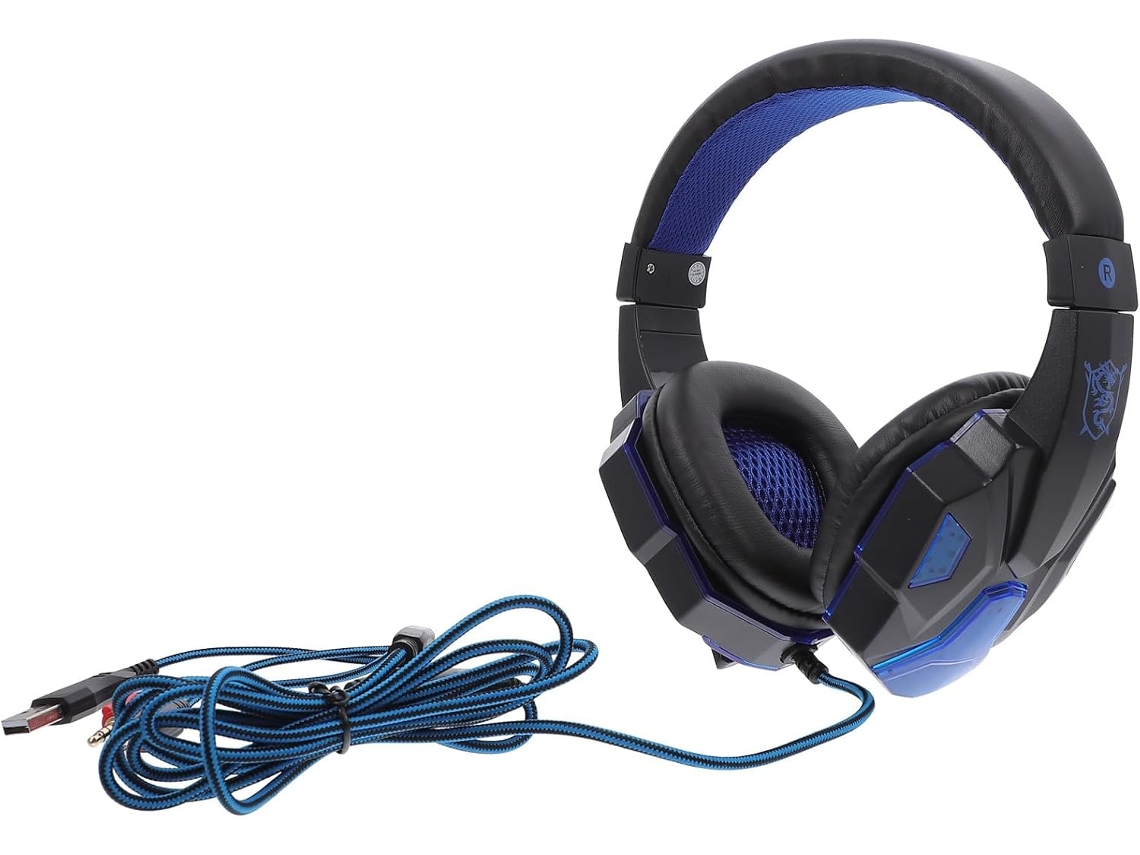 Auriculares Para Juegos Con Cable, Color Negro/azul Con Iluminación Led Y Micrófono Giratorio Con Cancelación De Ruido.