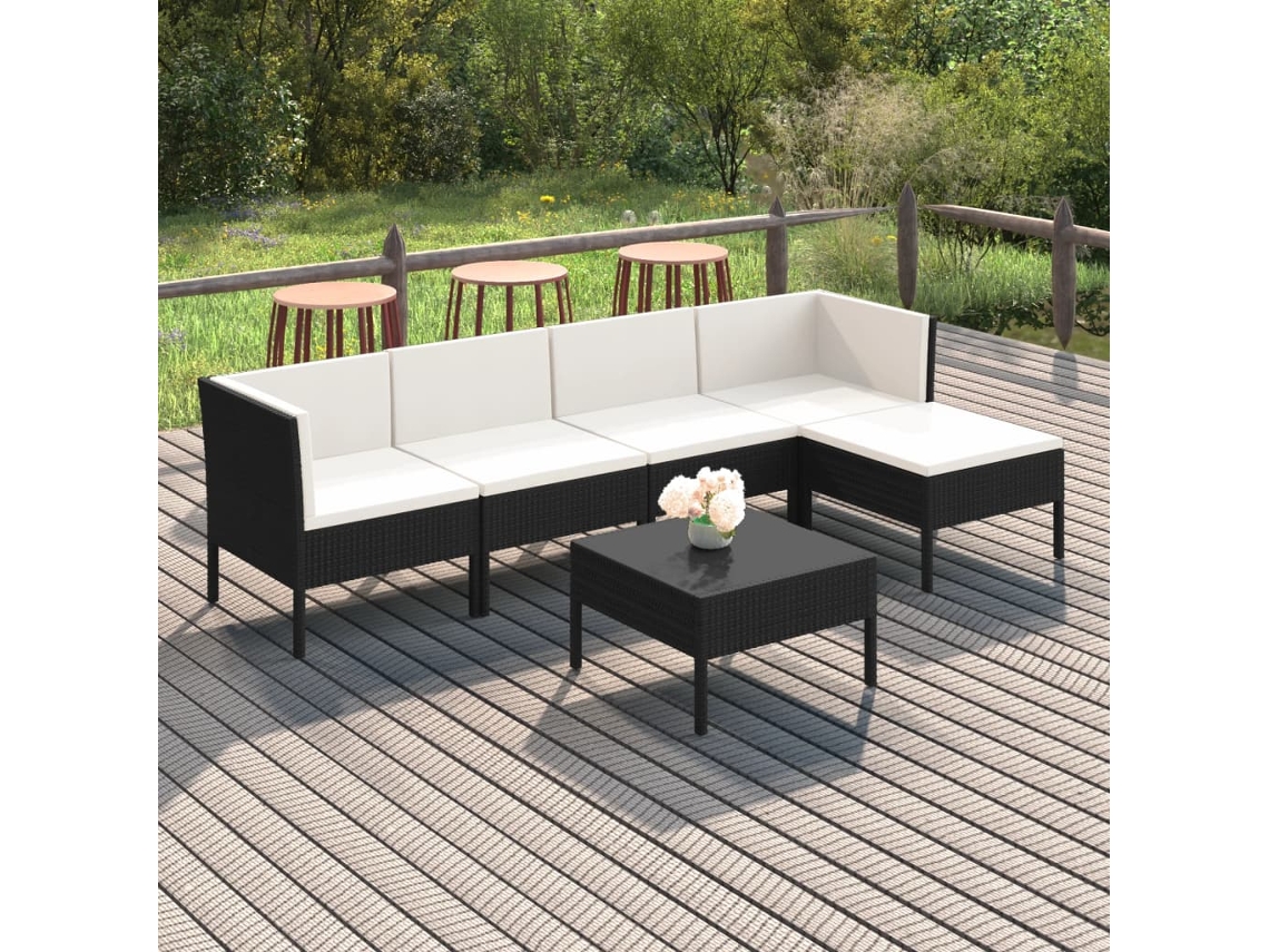 Conjunto de jardín DKD Home Decor de 6 piezas con cojines de mimbre negros