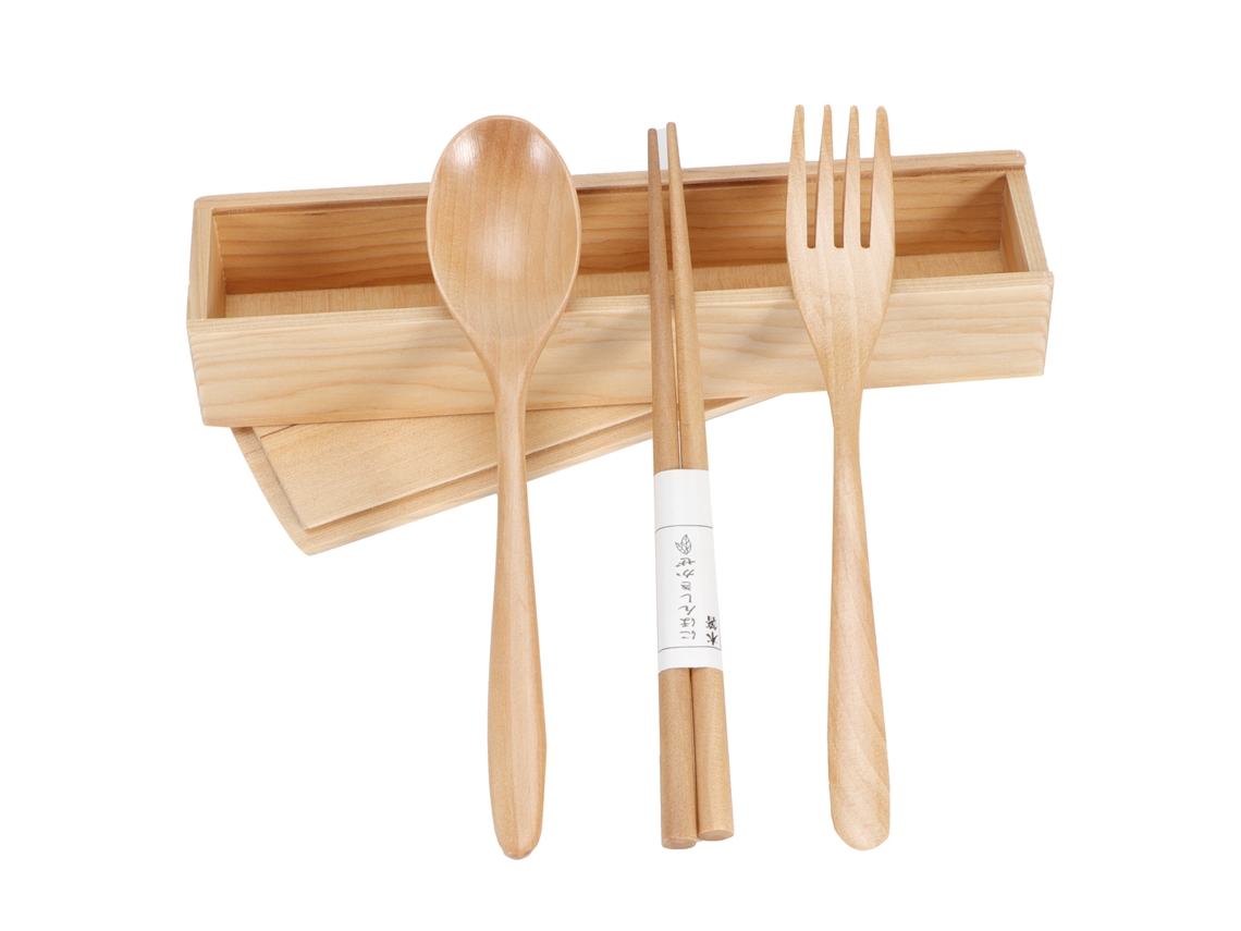 Juego de cubiertos de madera portátiles, tenedor y cuchara, para viajes y hogar.