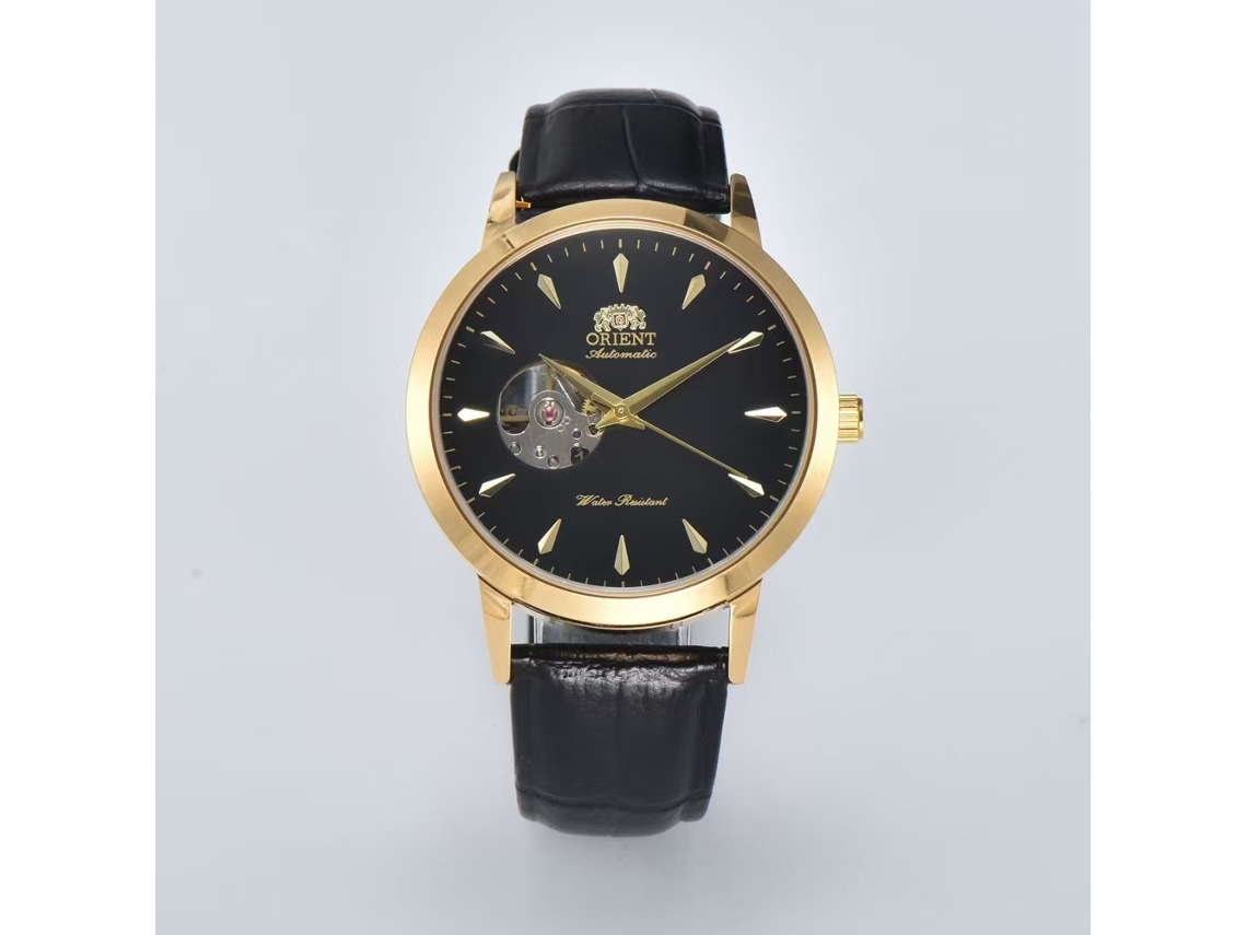 Reloj Orient mecánico automático multifuncional, caja de acero inoxidable y correa de piel auténtica. Mdug