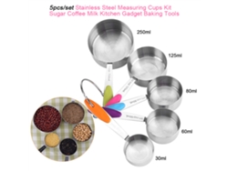 Juego De 5 Tazas Medidoras De Acero Inoxidable Con Mangos De Silicona Para Cocina Y Repostería.